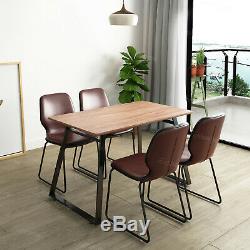 Dining Table and 4 Chairs Padded Set Faux Leather Metal Legs Vintage Industrial