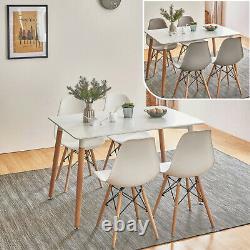 4 Set Dining Table and Chairs Wooden Legs Retro dining Room Chair Grey Kitchen 