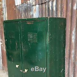Double Green Industrial Vintage Lockers, Upcycled Funky Retro Storage Cupboard