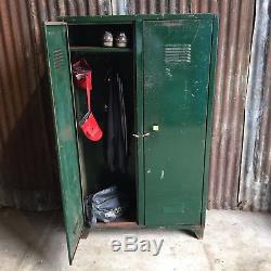 Double Green Industrial Vintage Lockers, Upcycled Funky Retro Storage Cupboard