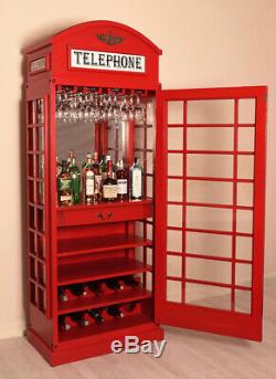 Drinks Cabinet Iconic BT Telephone Box Style Bar in Pillar Box Red