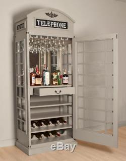 Drinks Cabinet Iconic BT Telephone Box Style Bar in Stone Grey