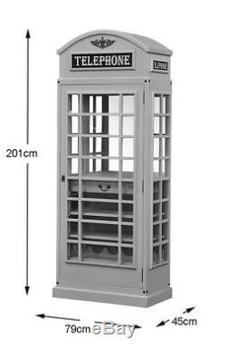 Drinks Cabinet Iconic BT Telephone Box Style Bar in Stone Grey