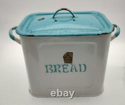 Duck Egg Blue Vintage Enamel Bread Bin Retro Kitchen Crock Storage Monarch