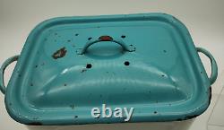 Duck Egg Blue Vintage Enamel Bread Bin Retro Kitchen Crock Storage Monarch