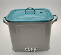 Duck Egg Blue Vintage Enamel Bread Bin Retro Kitchen Crock Storage Monarch