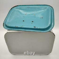 Duck Egg Blue Vintage Enamel Bread Bin Retro Kitchen Crock Storage Monarch