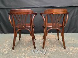 EB2006 Pair of Czech Bent Stained Beech Carver Dining Chairs Vintage Mid-Century