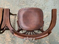 EB2006 Pair of Czech Bent Stained Beech Carver Dining Chairs Vintage Mid-Century