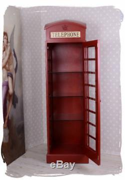 ENGLISH PHONE BOX GLASS CABINET SHELF RED TELEPHONE BOOTH LONDON SHOWCASE Wood