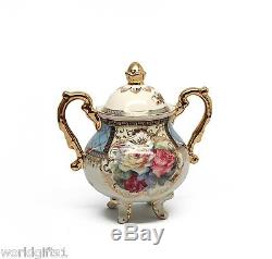 EURO Porcelain 12-pc Dining Tea Set Floral & Blue, Vintage Service for 6