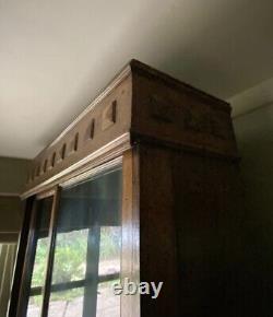 Early C20th Vintage Oak Library Bookcase Glazed Display China Cabinet Cupboard