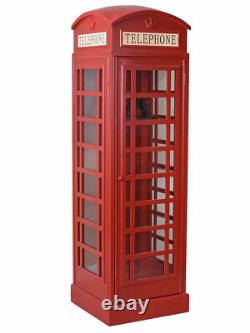 English phone box glass cabinet schelf red telephone cabin London showcase wood