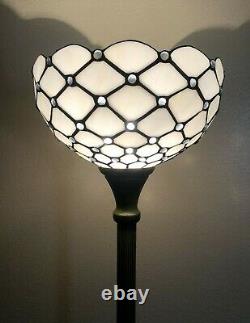 Enjoy Tiffany Style Floor Lamp Crystal Bean White Stained Glass Vintage 66H12W