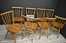 Ercol Chairs x 8 Blonde Vintage Model 391