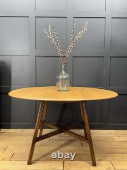 Ercol Elm Drop Leaf Dining Table / Vintage Retro Extending Round Kitchen Table