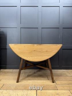 Ercol Elm Drop Leaf Dining Table / Vintage Retro Extending Round Kitchen Table