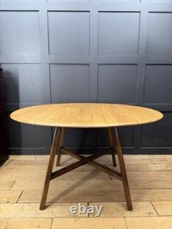 Ercol Elm Drop Leaf Dining Table / Vintage Retro Extending Round Kitchen Table