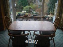 Ercol drop leaf square folding dining table plus 4 candlestick & 2 quaker chairs