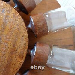 Fab Vintage Retro 1960s 1970s Danish Small Teak Wheel 12 Glass Jar Spice Rack