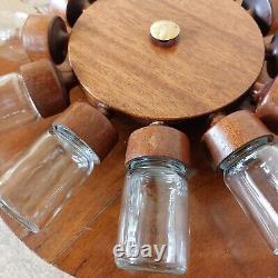 Fab Vintage Retro 1960s 1970s Danish Small Teak Wheel 12 Glass Jar Spice Rack