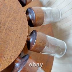 Fab Vintage Retro 1960s 1970s Danish Small Teak Wheel 12 Glass Jar Spice Rack