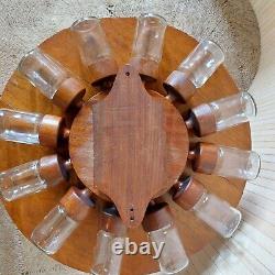 Fab Vintage Retro 1960s 1970s Danish Small Teak Wheel 12 Glass Jar Spice Rack