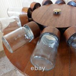 Fab Vintage Retro 1960s 1970s Danish Small Teak Wheel 12 Glass Jar Spice Rack