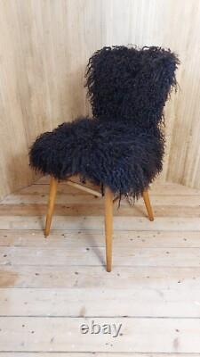 Fab Vintage Retro 1960s Ben Chair Style Kitchen Accent Chair Mongolian Sheepskin