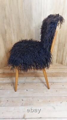 Fab Vintage Retro 1960s Ben Chair Style Kitchen Accent Chair Mongolian Sheepskin