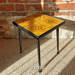 Fab Vintage Retro Handmade Small Side Table Plant Stand Johnson Orange Tiled Top