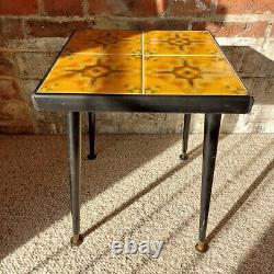 Fab Vintage Retro Handmade Small Side Table Plant Stand Johnson Orange Tiled Top