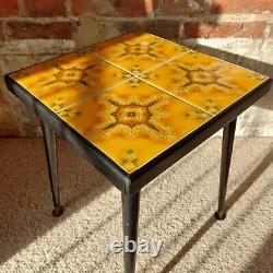 Fab Vintage Retro Handmade Small Side Table Plant Stand Johnson Orange Tiled Top