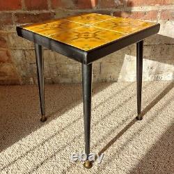 Fab Vintage Retro Handmade Small Side Table Plant Stand Johnson Orange Tiled Top