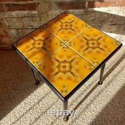 Fab Vintage Retro Handmade Small Side Table Plant Stand Johnson Orange Tiled Top