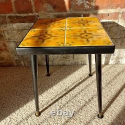 Fab Vintage Retro Handmade Small Side Table Plant Stand Johnson Orange Tiled Top