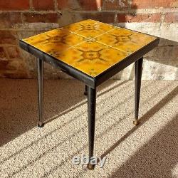 Fab Vintage Retro Handmade Small Side Table Plant Stand Johnson Orange Tiled Top