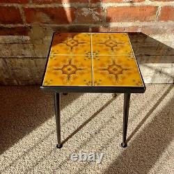 Fab Vintage Retro Handmade Small Side Table Plant Stand Johnson Orange Tiled Top