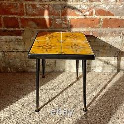Fab Vintage Retro Handmade Small Side Table Plant Stand Johnson Orange Tiled Top