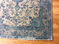 Faded Vintage Traditional Persian Medallion Style TEAL GREY Cotton Chenille Rug