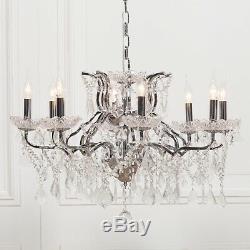 French Style Large Chrome 8 Arm Branch French Shallow Cut Glass Chandelier