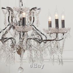 French Style Large Chrome 8 Arm Branch French Shallow Cut Glass Chandelier