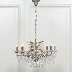 French Style Large Silver 8 Arm Branch French Shallow Cut Glass Chandelier