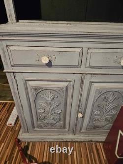 French vintage wooden decorative dresser, tall kitchen cabinet, display unit 230