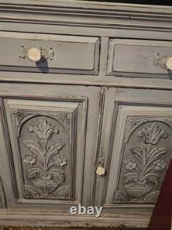 French vintage wooden decorative dresser, tall kitchen cabinet, display unit 230