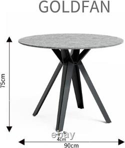 GOLDFAN 90cm Round Marble Effect Dining Table for 4, Retro Wooden Kitchen Table