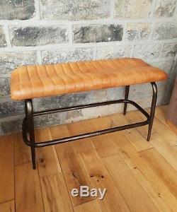 Genuine leather bench seat vintage industrial style