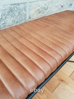 Genuine leather bench seat vintage industrial style