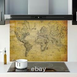 Glass Splashback Kitchen Tile Cooker Panel ANY SIZE Retro Vintage Old Map 0318