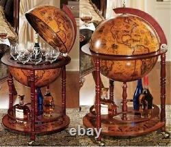 Globe Wine Bar Cabinet Drinks Container Bottle Storage Vintage Solid Wood Retro